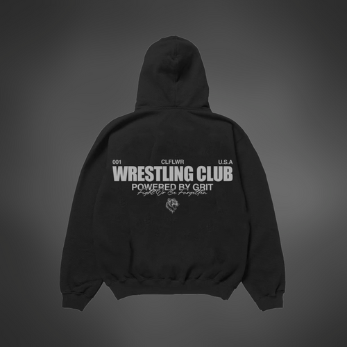 "Powered By Grit" Wrestling Club Hoodie - BLACK