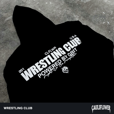 "Powered By Grit" Wrestling Club Hoodie - BLACK