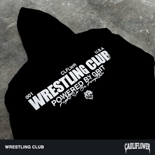 "Powered By Grit" Wrestling Club Hoodie - BLACK