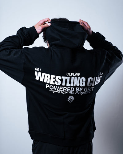 "Powered By Grit" Wrestling Club Hoodie - BLACK