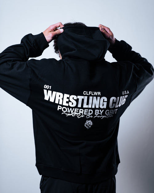 "Powered By Grit" Wrestling Club Hoodie - BLACK